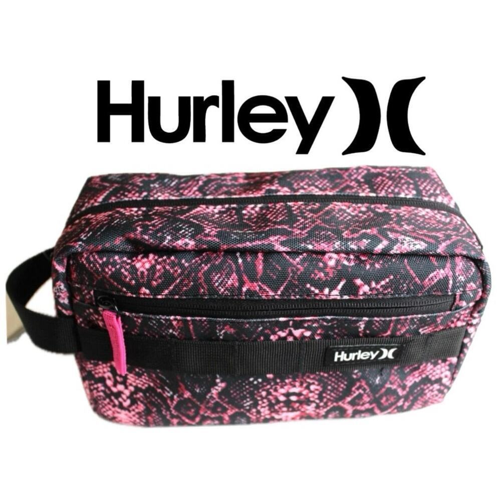 HURLEY COSMETICS BAG TRAVEL VIVID PINK BLACK SNAKE PRINT VERSATILE ANIMAL PRINT